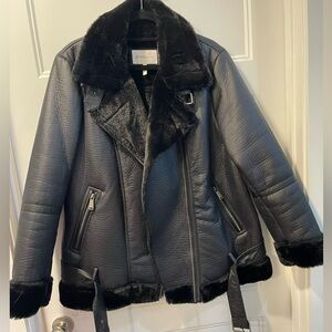 BCBG faux fur leather jacket